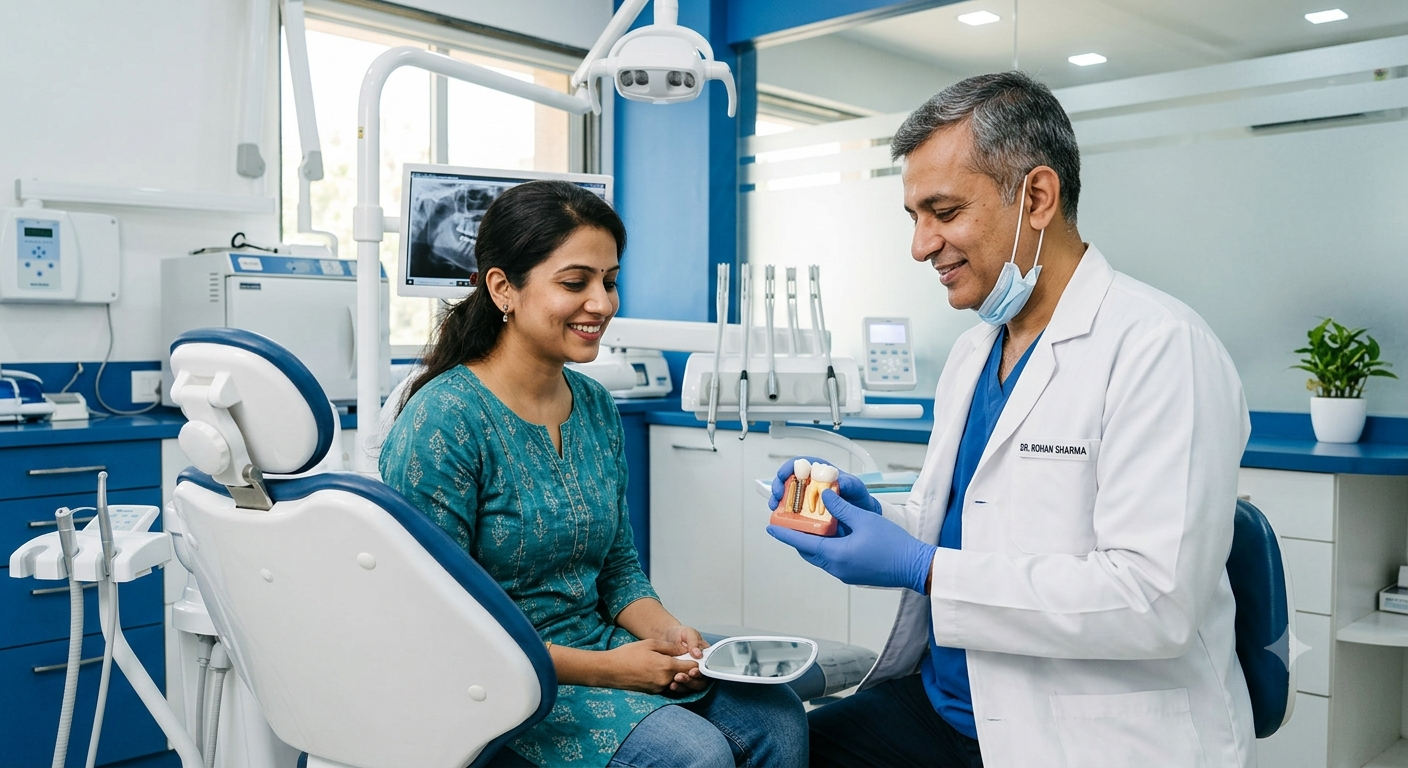 Patient overcoming fear of dental implants at Smile Dental Care Centre South Delhi